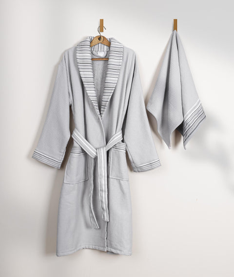 Koza Home Limira 2 Piece Set Gray Cotton 1 Bathrobe L-XL 1 Dowry Towel 50x90 2237 L-XL