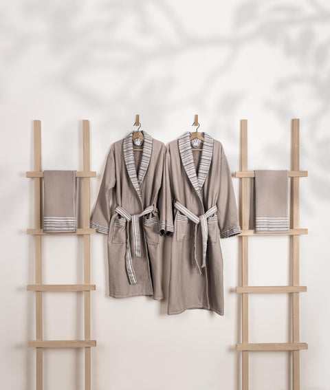 Koza Home Limira Set of 4 Mink Cotton 2 Bathrobes (1 SM)-(1 L-XL) 2 Dowry Towels 50x90 2238 SML-XL