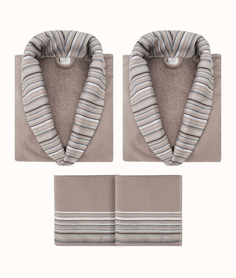 Koza Home Limira Set of 4 Mink Cotton 2 Bathrobes (1 SM)-(1 L-XL) 2 Dowry Towels 50x90 2238 SML-XL