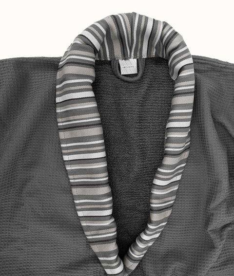 Koza Home Limira Set of 4 Anthracite Cotton 2 Bathrobes (1 SM)-(1 L-XL) 2 Dowry Towels 50x90 2239 SML-XL