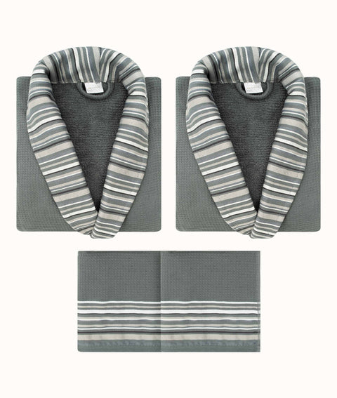 Koza Home Limira Set of 4 Green Cotton 2 Bathrobes (1 SM)-(1 L-XL) 2 Dowry Towels 50x90 2240 SML-XL