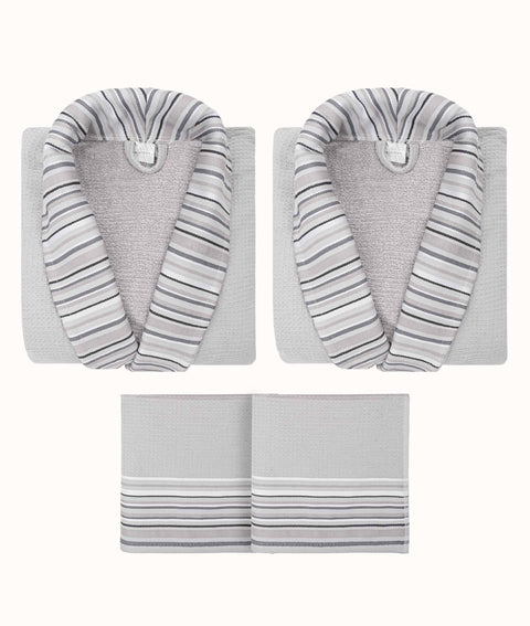 Koza Home Limira Set of 4 Gray Cotton 2 Bathrobes (1 SM)-(1 L-XL) 2 Dowry Towels 50x90 2242 SML-XL