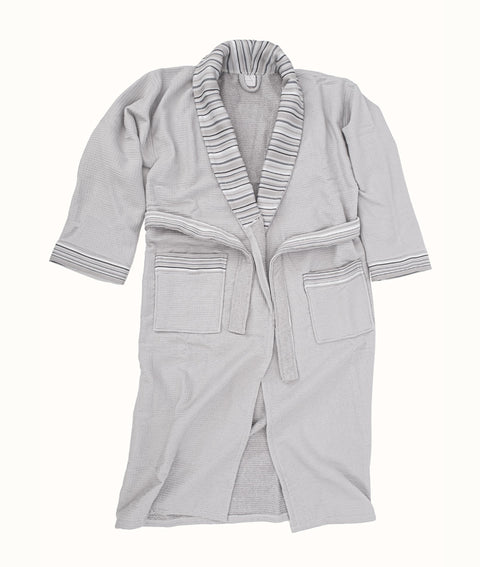 Koza Home Limira Set of 4 Gray Cotton 2 Bathrobes (1 SM)-(1 L-XL) 2 Dowry Towels 50x90 2242 SML-XL