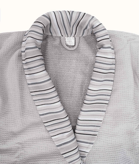 Koza Home Limira Set of 4 Gray Cotton 2 Bathrobes (1 SM)-(1 L-XL) 2 Dowry Towels 50x90 2242 SML-XL