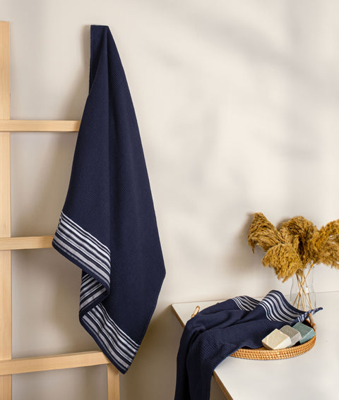 Koza Home Limira 2-Piece Navy Blue Dowry Towel Set 50x90-90x150 2261 50 x 90 - 90 x 150