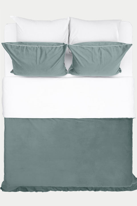 Koza Home Linda Green Velvet Double Duvet Cover Set 200x220 4 Pillows 5009 200 x 220