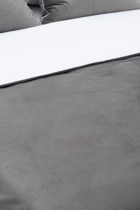 Koza Home Linda Anthracite Velvet Double Duvet Cover Set 200x220 4 Pillows 5011 200 x 220