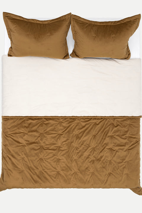 Koza Home Elite Mustard Velvet Double Bedspread 230x250 2 Pillow 50x70 5022 230 x 250