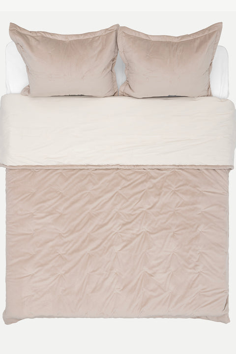 Koza Home Elite Beige Velvet Double Bedspread 230x250 2 Pillow 50x70 5023 230 x 250