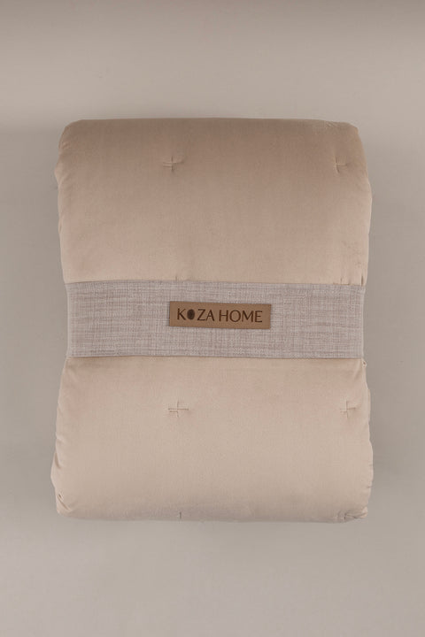 Koza Home Elite Beige Velvet Double Bedspread 230x250 2 Pillow 50x70 5023 230 x 250