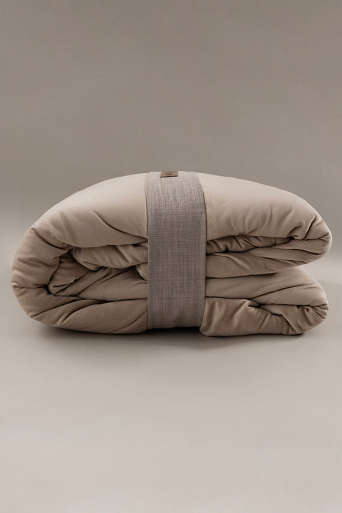 Koza Home Elite Beige Velvet Double Bedspread 230x250 2 Pillow 50x70 5023 230 x 250