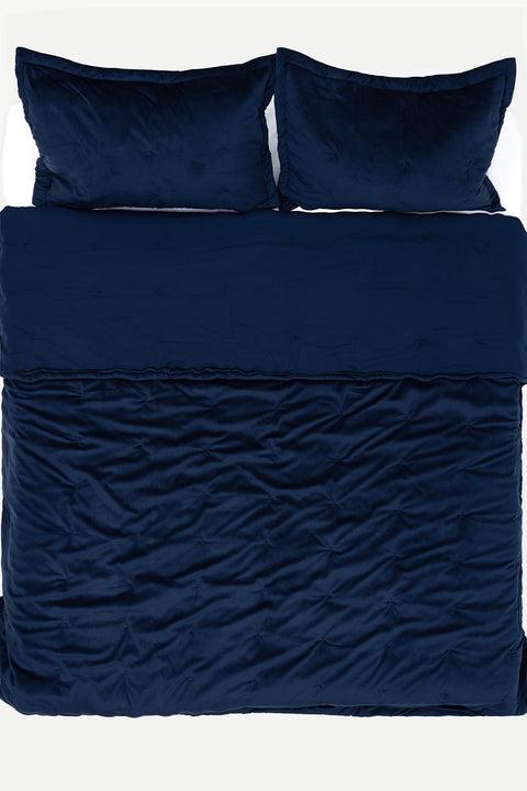 Koza Home Elite Navy Blue Velvet Double Bedspread 230x250 2 Pillow 50x70 5024 230 x 250