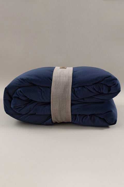 Koza Home Elite Navy Blue Velvet Double Bedspread 230x250 2 Pillow 50x70 5024 230 x 250