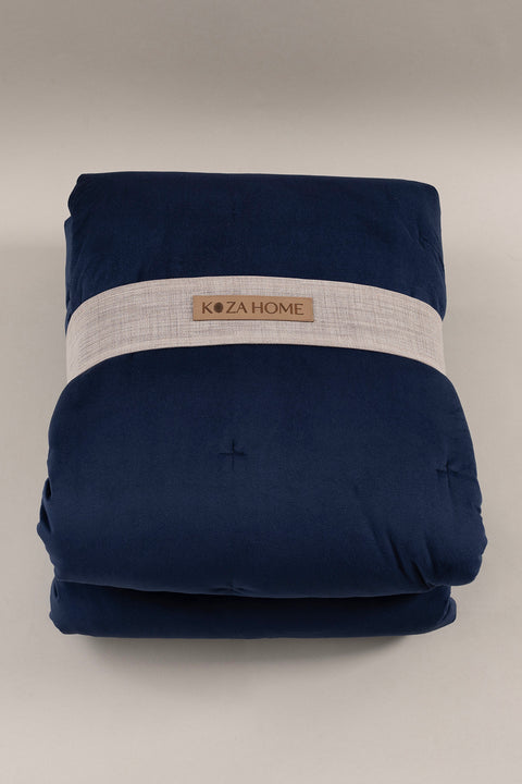 Koza Home Elite Navy Blue Velvet Double Bedspread 230x250 2 Pillow 50x70 5024 230 x 250