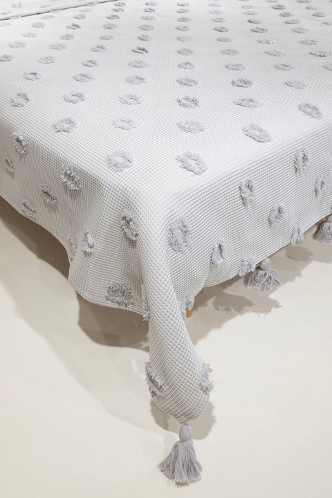 Koza Home Wanda Gray Double Edge Tasseled Blanket 220x240 5025 220 x 240