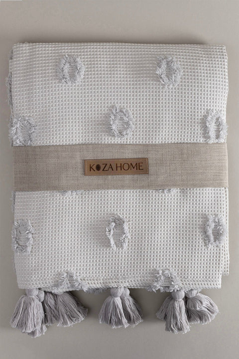 Koza Home Wanda Gray Double Edge Tasseled Blanket 220x240 5025 220 x 240