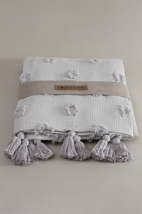 Koza Home Wanda Gray Double Edge Tasseled Blanket 220x240 5025 220 x 240
