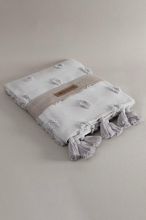 Koza Home Wanda Gray Double Edge Tasseled Blanket 220x240 5025 220 x 240