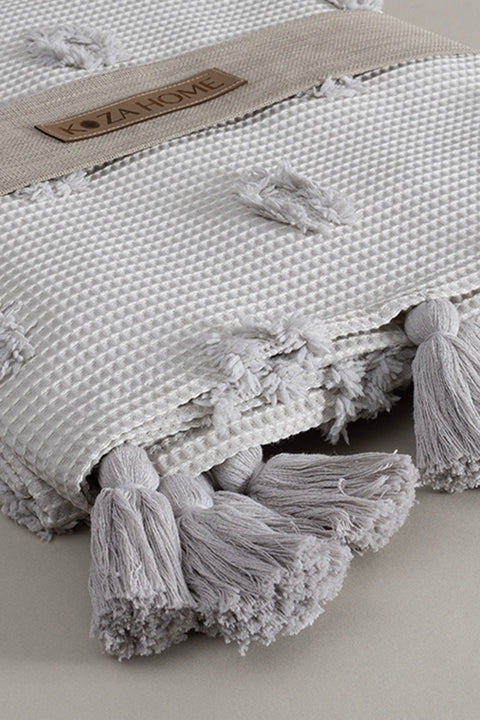 Koza Home Wanda Gray Double Edge Tasseled Blanket 220x240 5025 220 x 240