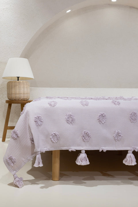 Koza Home Wanda Lilac Double Edge Tasseled Blanket 220x240 5025 220 x 240