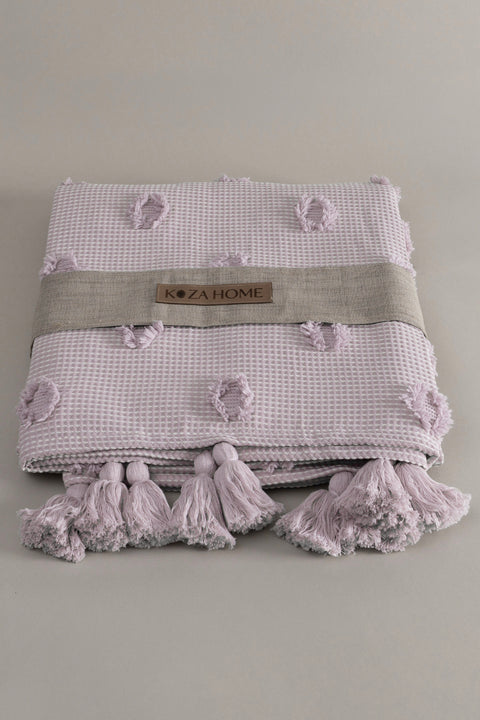 Koza Home Wanda Lilac Double Edge Tasseled Blanket 220x240 5025 220 x 240
