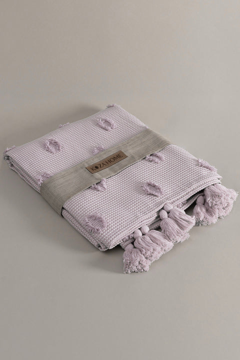Koza Home Wanda Lilac Double Edge Tasseled Blanket 220x240 5025 220 x 240
