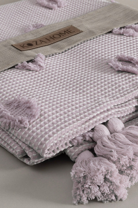 Koza Home Wanda Lilac Double Edge Tasseled Blanket 220x240 5025 220 x 240