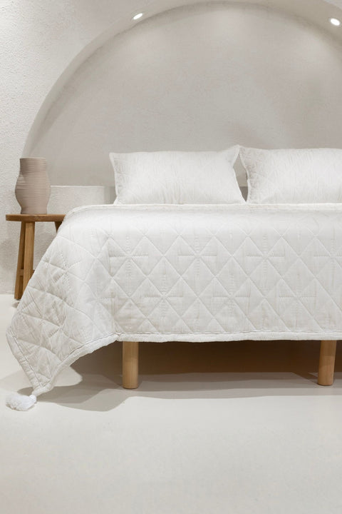 Koza Home Stella Cream Double Bedspread with Diamond Pattern 230x250 2 Pillow 50x70 5028 230 x 250