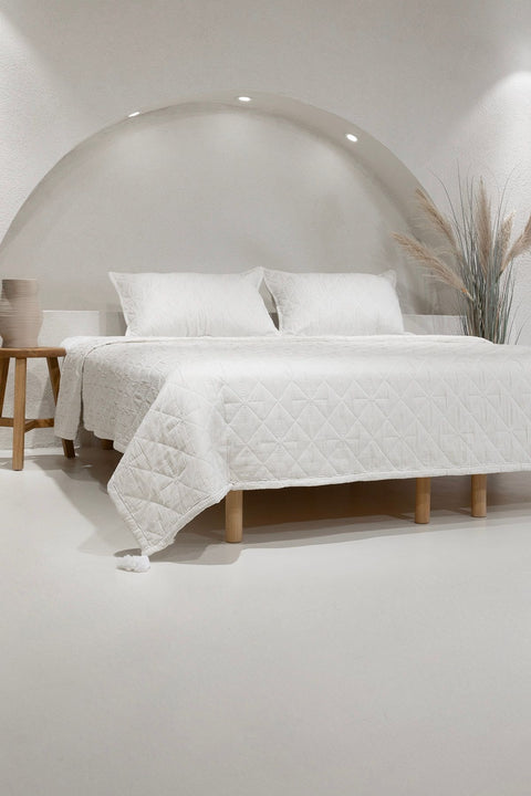 Koza Home Stella Cream Double Bedspread with Diamond Pattern 230x250 2 Pillow 50x70 5028 230 x 250