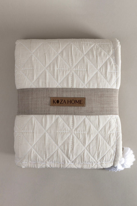 Koza Home Stella Cream Double Bedspread with Diamond Pattern 230x250 2 Pillow 50x70 5028 230 x 250