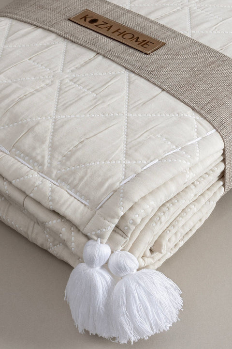 Koza Home Stella Cream Double Bedspread with Diamond Pattern 230x250 2 Pillow 50x70 5028 230 x 250