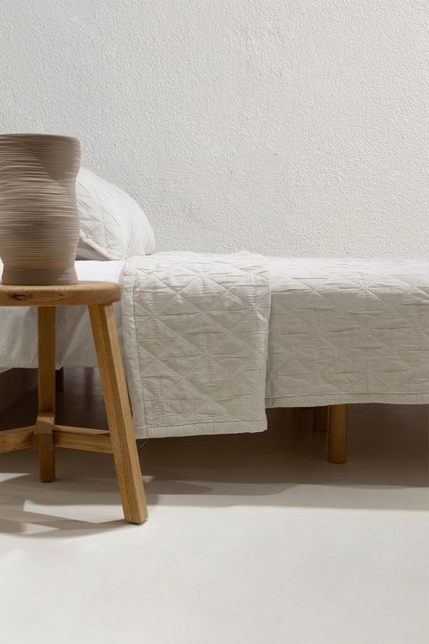 Koza Home Stella Cream Double Bedspread with Diamond Pattern 230x250 2 Pillow 50x70 5028 230 x 250