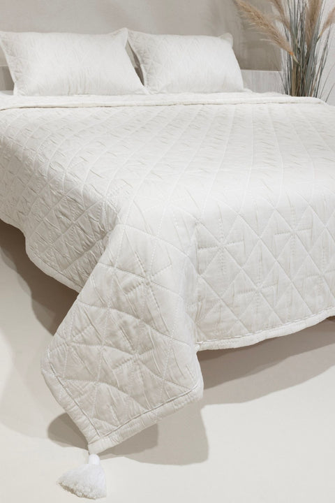 Koza Home Stella Cream Double Bedspread with Diamond Pattern 230x250 2 Pillow 50x70 5028 230 x 250