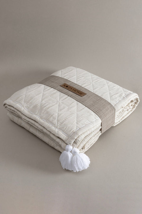 Koza Home Stella Cream Double Bedspread with Diamond Pattern 230x250 2 Pillow 50x70 5028 230 x 250