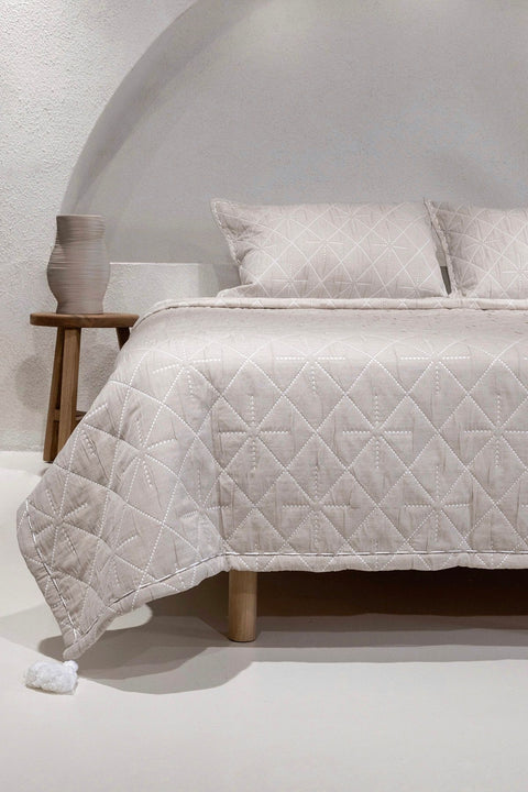 Koza Home Stella Beige Double Bedspread with Diamond Pattern 230x250 2 Pillow 50x70 5029 230 x 250