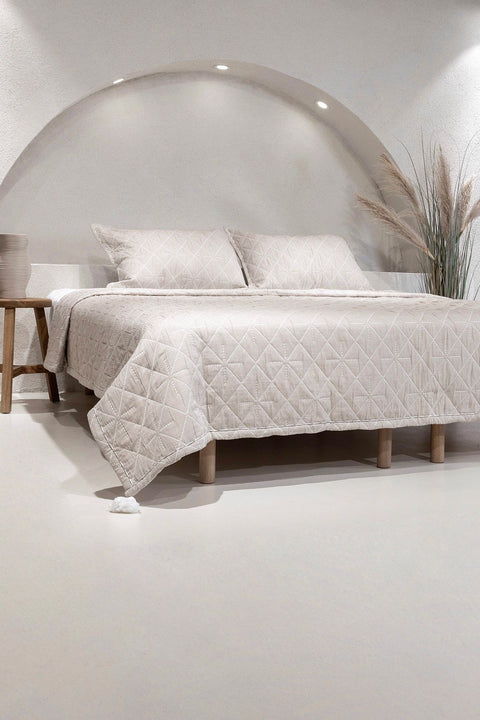 Koza Home Stella Beige Double Bedspread with Diamond Pattern 230x250 2 Pillow 50x70 5029 230 x 250