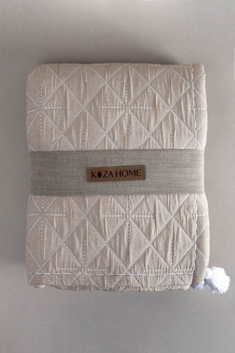 Koza Home Stella Beige Double Bedspread with Diamond Pattern 230x250 2 Pillow 50x70 5029 230 x 250