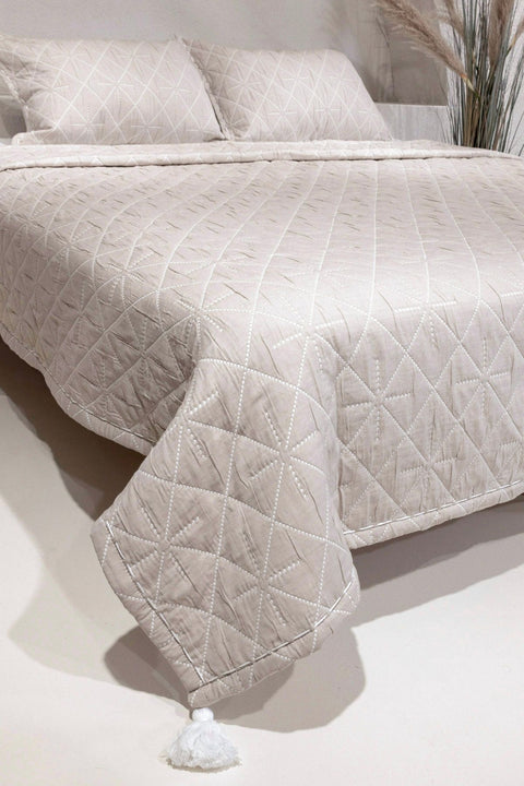 Koza Home Stella Beige Double Bedspread with Diamond Pattern 230x250 2 Pillow 50x70 5029 230 x 250