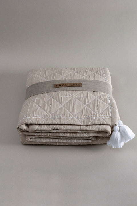 Koza Home Stella Beige Double Bedspread with Diamond Pattern 230x250 2 Pillow 50x70 5029 230 x 250