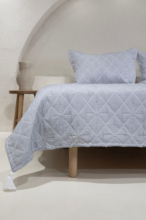 Koza Home Stella Navy Blue Double Bedspread with Diamond Pattern 230x250 2 Pillow 50x70 5030 230 x 250