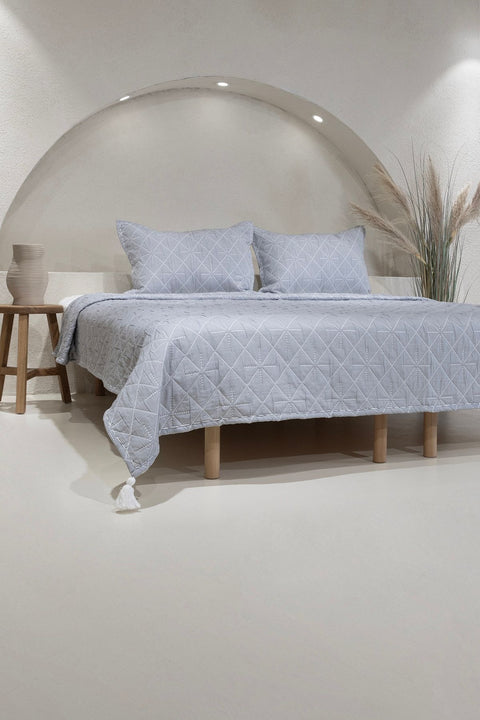 Koza Home Stella Navy Blue Double Bedspread with Diamond Pattern 230x250 2 Pillow 50x70 5030 230 x 250