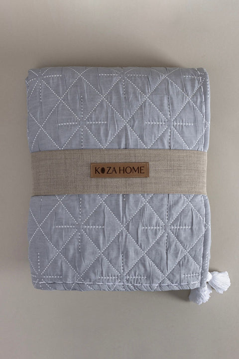 Koza Home Stella Navy Blue Double Bedspread with Diamond Pattern 230x250 2 Pillow 50x70 5030 230 x 250