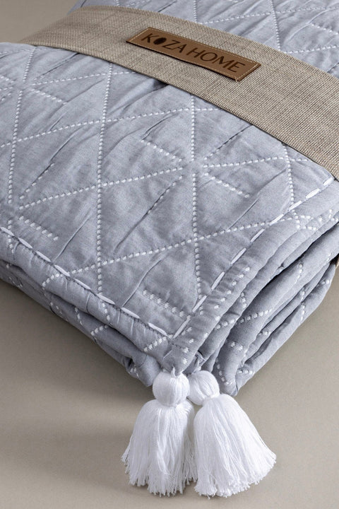 Koza Home Stella Navy Blue Double Bedspread with Diamond Pattern 230x250 2 Pillow 50x70 5030 230 x 250