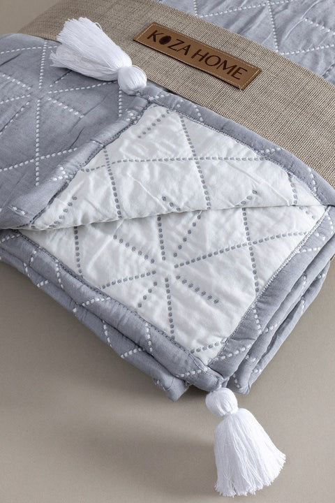 Koza Home Stella Navy Blue Double Bedspread with Diamond Pattern 230x250 2 Pillow 50x70 5030 230 x 250