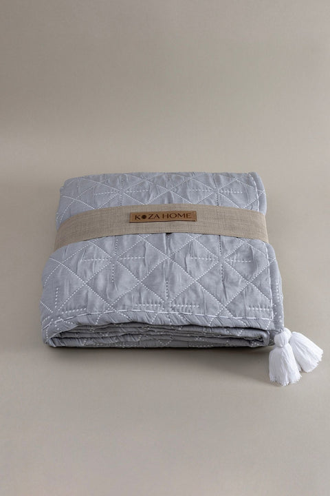 Koza Home Stella Navy Blue Double Bedspread with Diamond Pattern 230x250 2 Pillow 50x70 5030 230 x 250