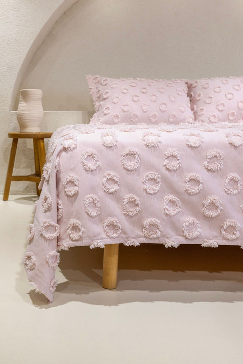 Koza Home Sitra Powder Double Tassel Bedspread 230x250 2 Pillow 50x70 5032 230 x 250