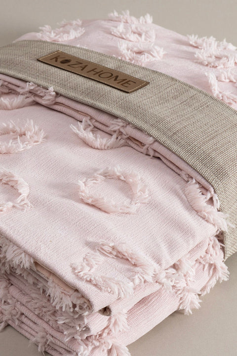 Koza Home Sitra Powder Double Tassel Bedspread 230x250 2 Pillow 50x70 5032 230 x 250