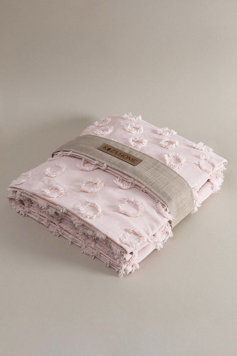 Koza Home Sitra Powder Double Tassel Bedspread 230x250 2 Pillow 50x70 5032 230 x 250