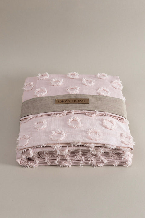 Koza Home Sitra Powder Double Tassel Bedspread 230x250 2 Pillow 50x70 5032 230 x 250