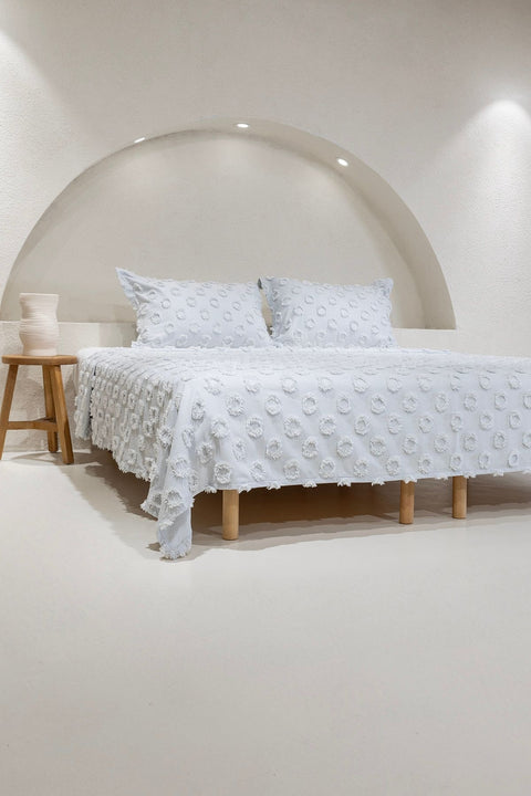 Koza Home Sitra Gray Double Tasseled Bedspread 230x250 2 Pillow 50x70 5033 230 x 250